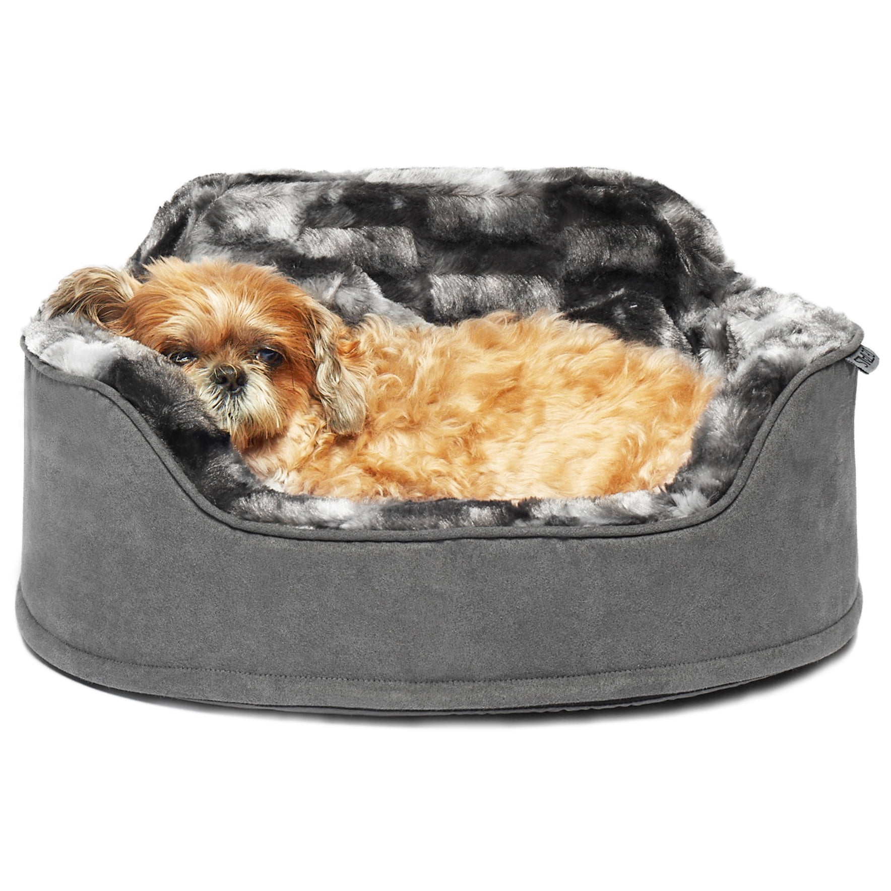 Precious Tails Faux Fur Princess Cat Dog Bed with Plush Bone Pillow – Small