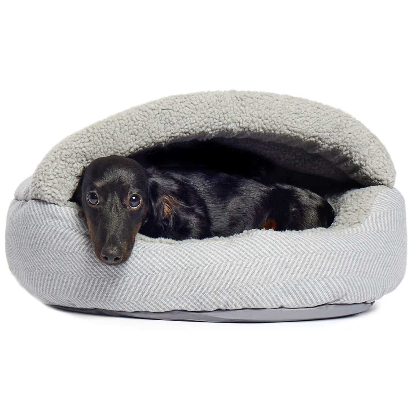 Precious Tails Herringbone Canvas Fleece Deep Dish Cave Bed