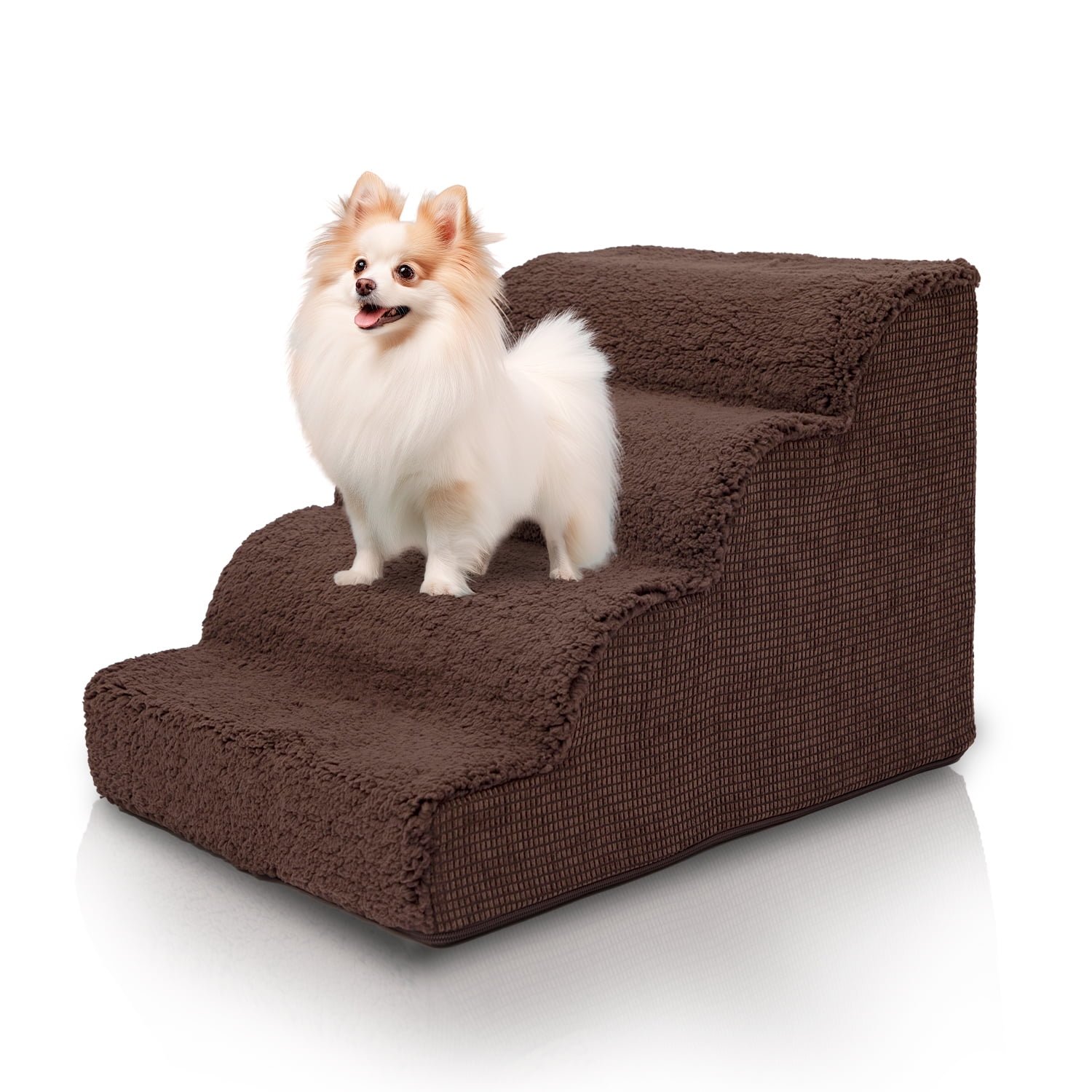 Brown High Density Foam Sherpa Pet Stairs