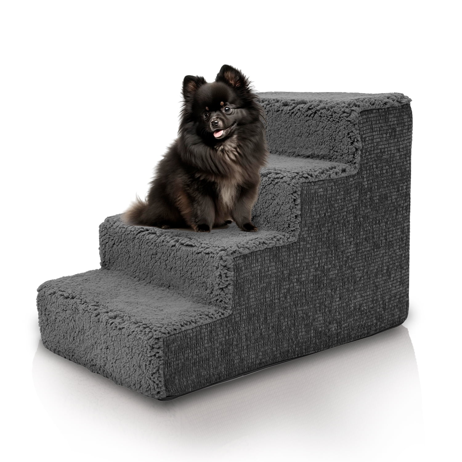 Precious Tails High Density Foam Sherpa Top 4 Steps Stairs for Dog/Cat