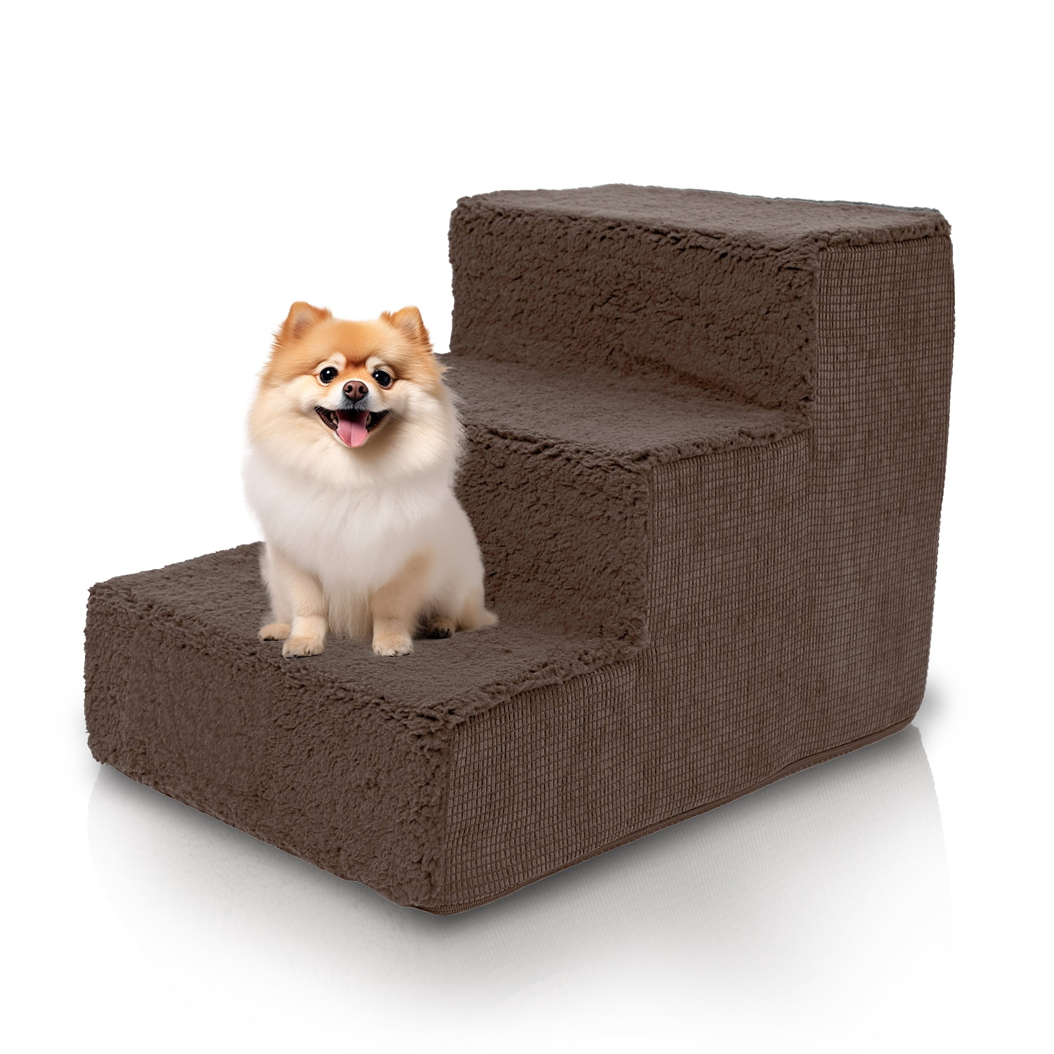 Precious Tails High Density Foam Sherpa Top Wide 3 Steps for Dog/Cat