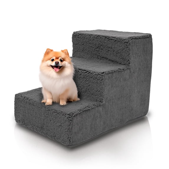 Precious Tails High Density Foam Sherpa Top Wide 3 Steps for Dog/Cat
