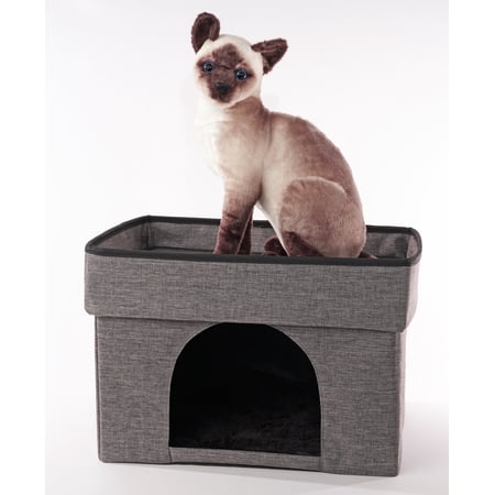 Precious Tails HomeBase Rectangular 2-Tier Collapsible Pet Cat Cave Bed, Item Weight 4 lb