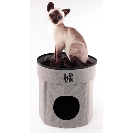 Precious Tails HomeBase Round 2-Tier Collapsible Pet Cat Cave Bed, Item Weight 4 lb.