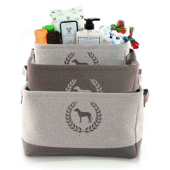 Precious Tails Linen Dog Crest Storage Bin 3 Pack Set for Dog/Cat