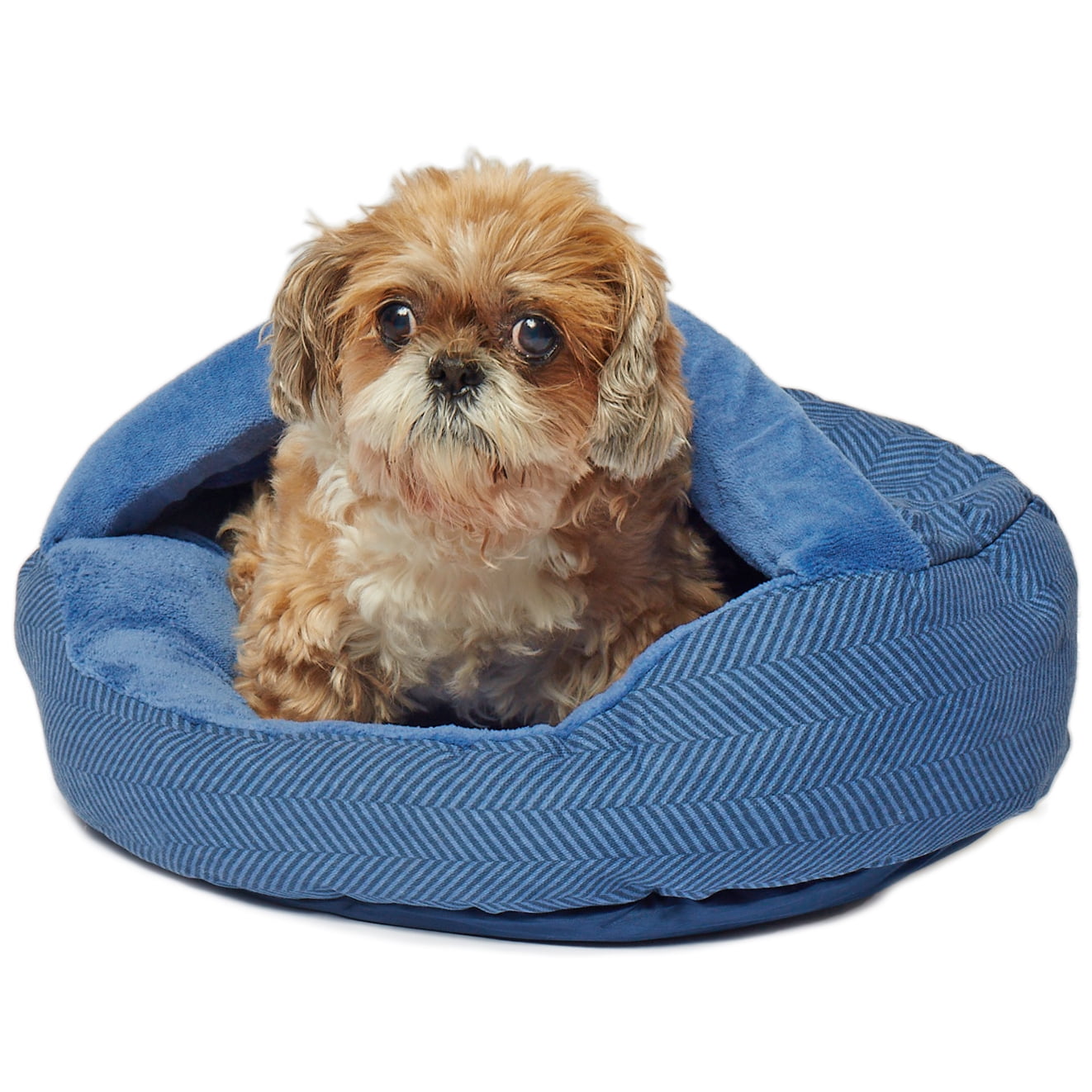 Precious Tails Medium Canvas Deep Pet Bed with Reversible Cushion, Blue