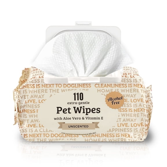 Precious Tails Pet Wipes with Aloe Vera and Vitamin E Unscented 110pc