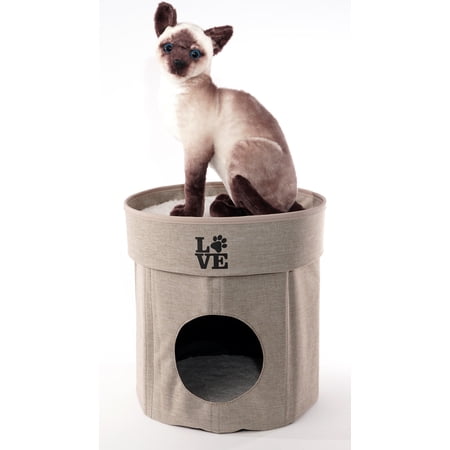 Precious Tails Round 2-Tier Collapsible Pet Cat Cave Bed