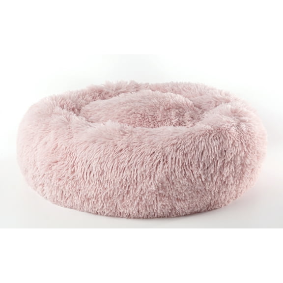 Precious Tails Medium Deep-Dish Faux Fur Donut Pet Bed, Cream Solid