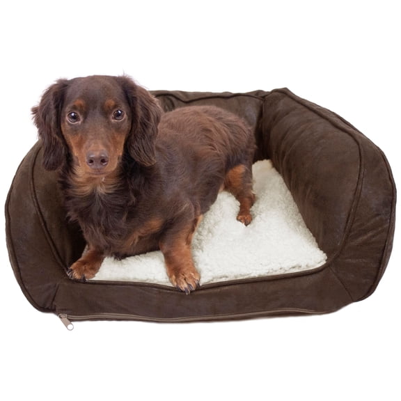 Precious Tails Vegan Leather Curved Orthopedic Memory Foam Sofa Pet Bed