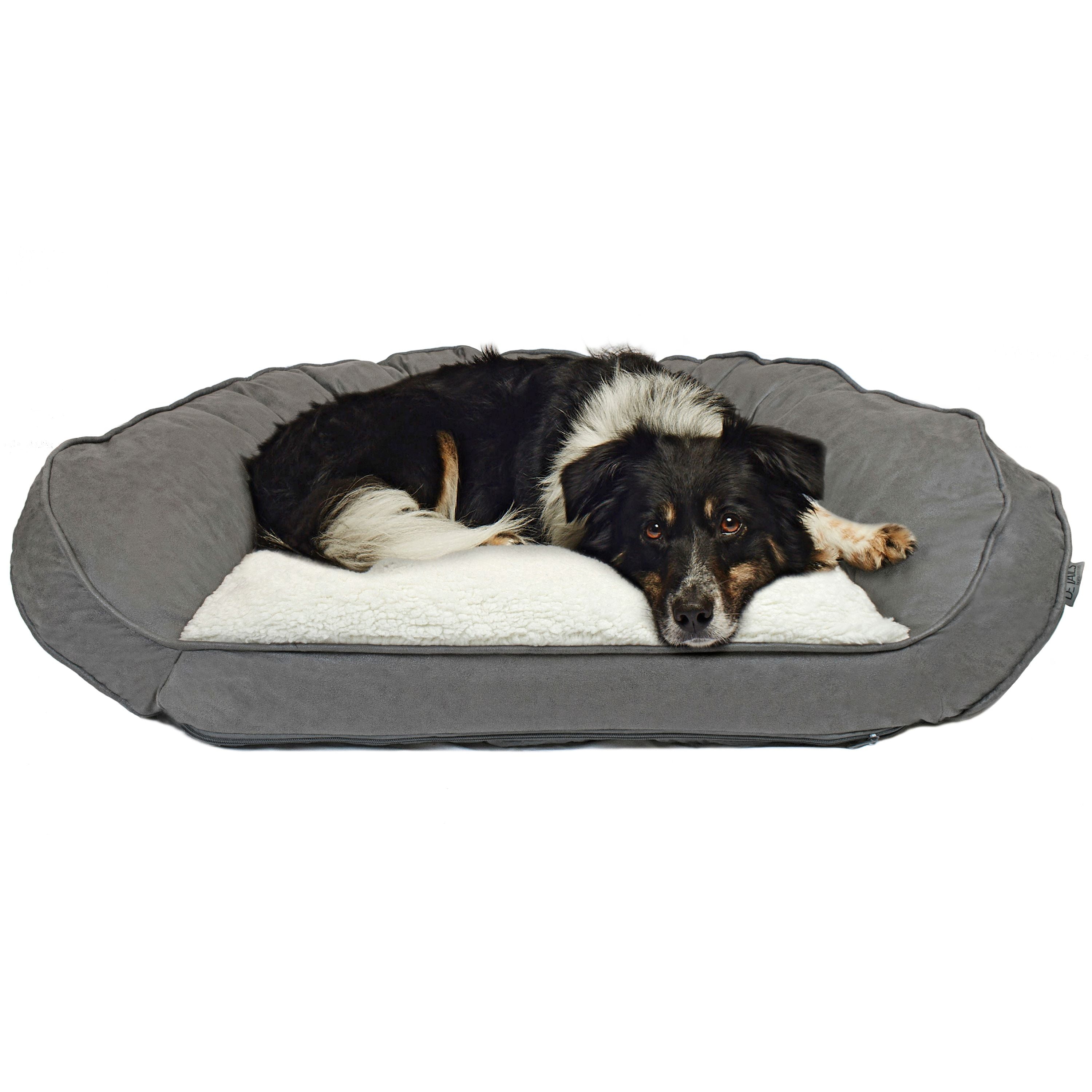 Precious Tails Vegan Leather Curved Orthopedic Memory Foam Sofa Pet Dog Bed