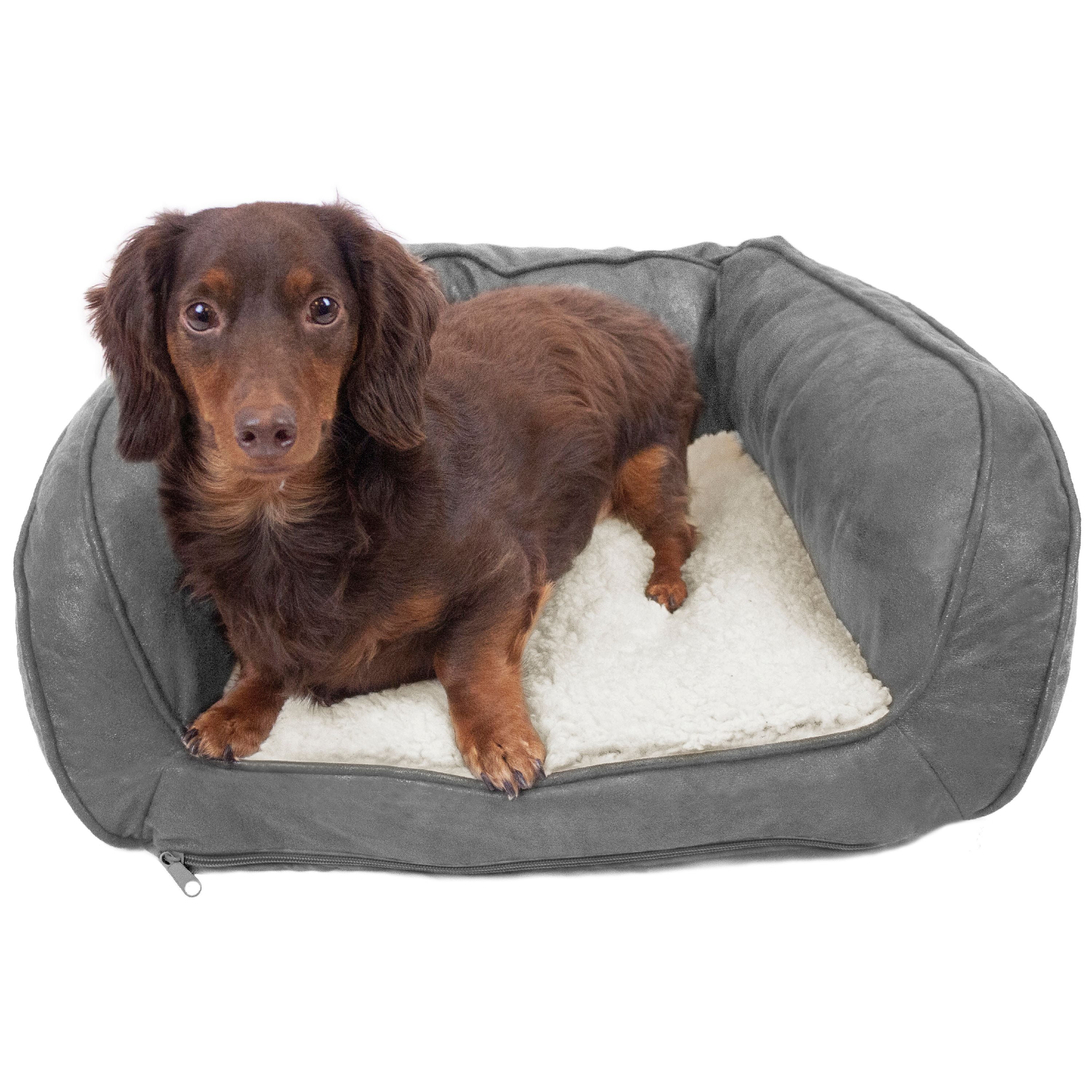 Precious Tails Vegan Leather Curved Orthopedic Memory Foam Sofa Pet Dog Bed