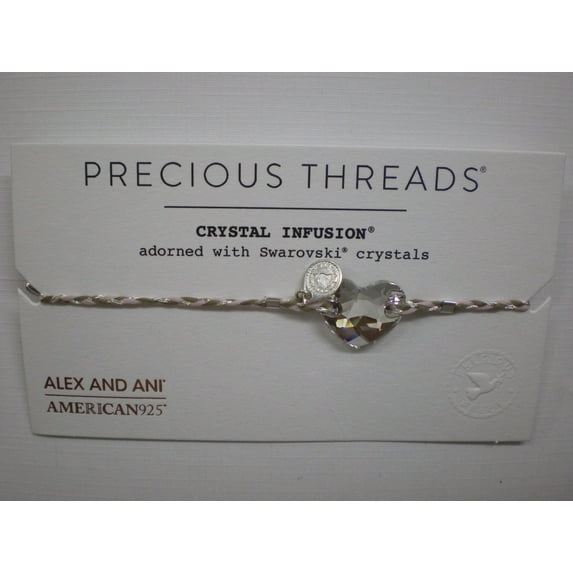 Precious Threads CRYSTAL HEART Bracelet Shiny Silver NWT Box Card