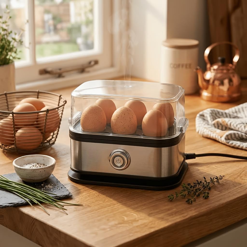 Precise 6-Egg Electric Egg Cooker – Automatic One-Touch Boiler for Soft, Medium, or Hard Boiled Eggs