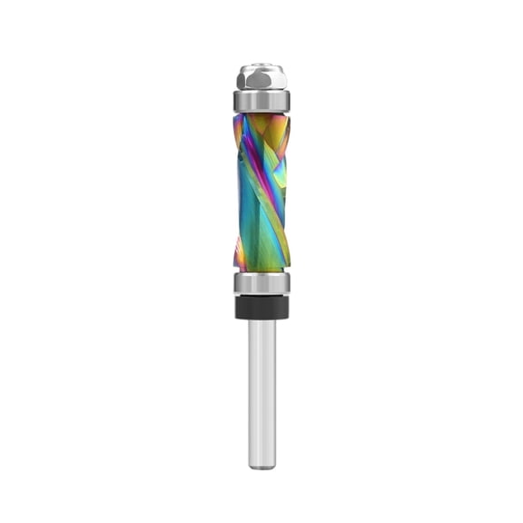 Precise Trim Router Bit With Seven Tone Oxidation Proof Coating 1/4 Shank Double Bearing Structure Stable Wood Machining