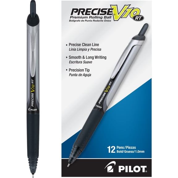 Pilot Precise V10 Rolling Ball Pens, Bold Point 1.0mm, Black Ink, 12 Pack