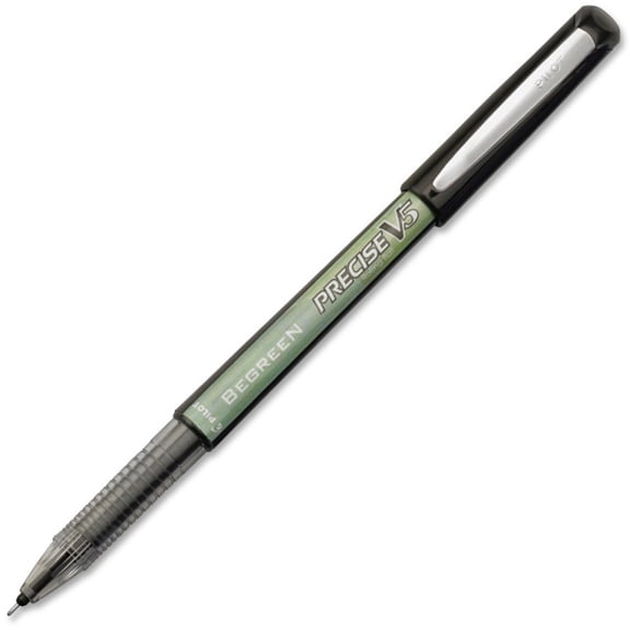 Pilot 26300 0.5 mm Extra-Fine Precise V5 BeGreen Stick Roller Ball Pen - Black Ink, Black Barrel (1-Dozen)