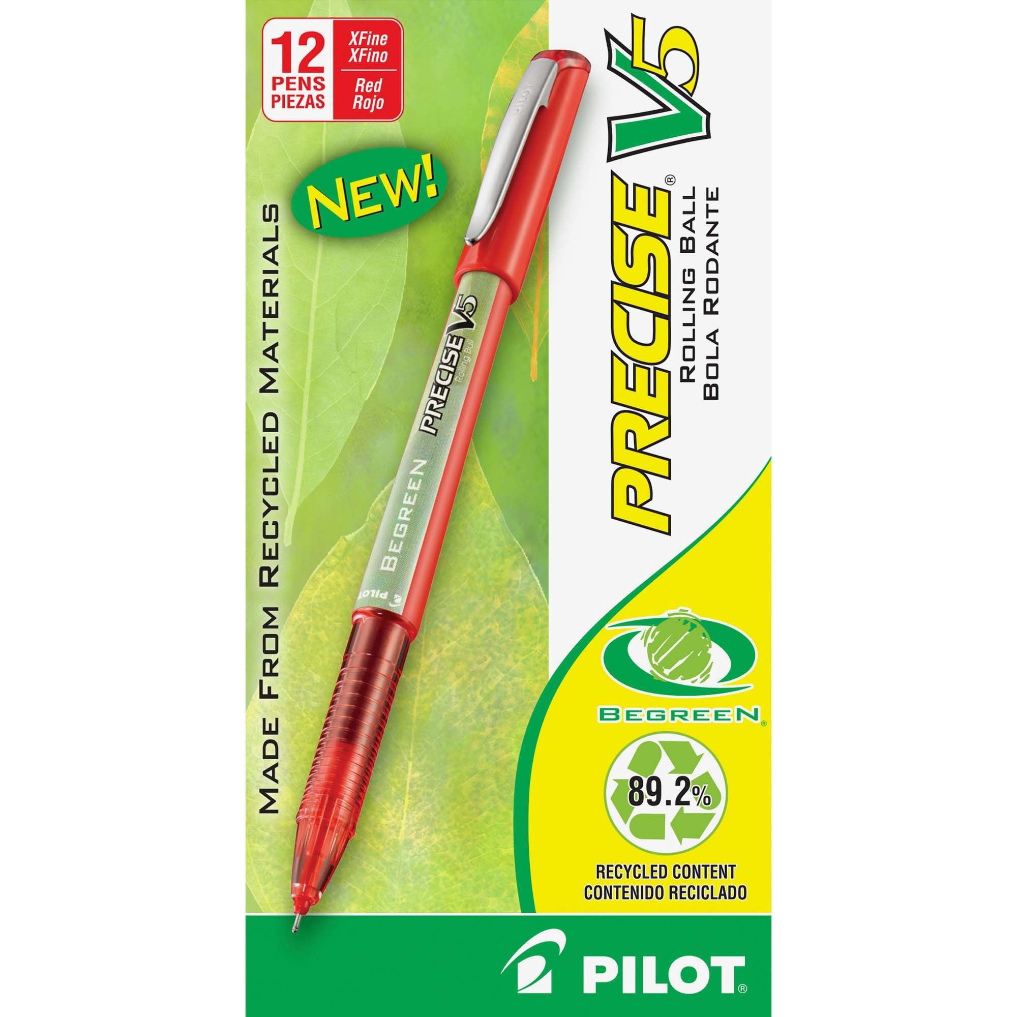 Precise V5 Begreen Roller Ball Pen, Stick, Extra-Fine 0.5 Mm, Red Ink, Red Barrel, Dozen | Bundle of 5 Dozen