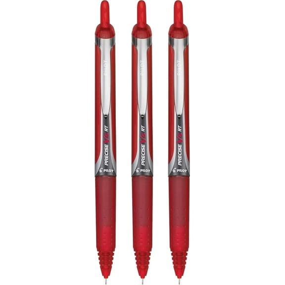 Precise V5 RT Retractable Rollerball Pens, 0.5mm Extra Fine, Red, 3-PK
