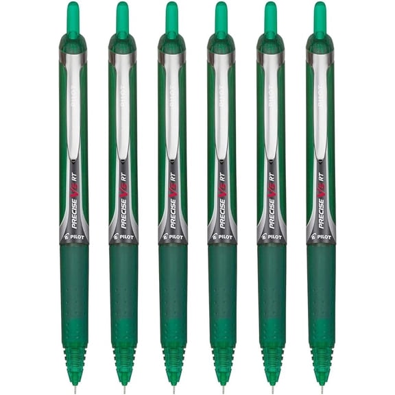 Precise V5 RT Retractable Rolling Ball Pens, Extra Fine Point (.5mm), Blue Ink, 6-pk; Premium Comfort Grip, Bundle with Plastic Reusable Pouch