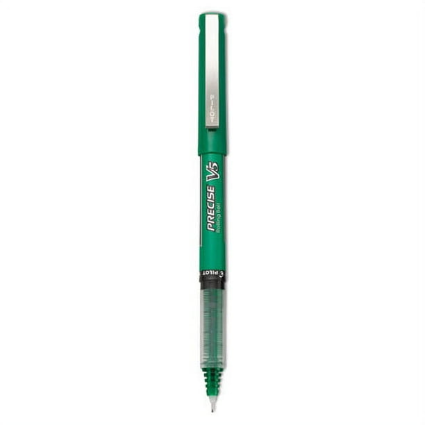 Precise V5 Roller Ball Pen, Stick, Extra-Fine 0.5 mm, Green Ink, Green/Clear Barrel, Dozen