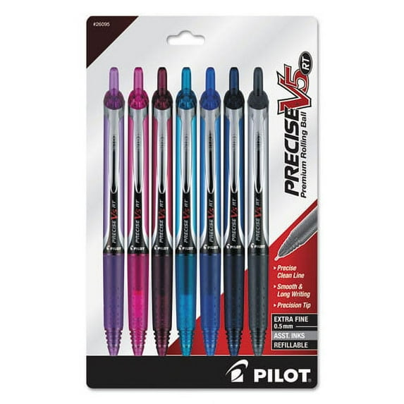 Precise V5rt Roller Ball Pen, Retractable, Extra-Fine 0.5 Mm, Assorted Ink And Barrel Colors, 7/pack | Bundle of 10 Packs