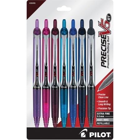 Precise V5rt Roller Ball Pen, Retractable, Extra-Fine 0.5 Mm, Assorted Ink And Barrel Colors, 7/pack | Bundle of 5 Packs