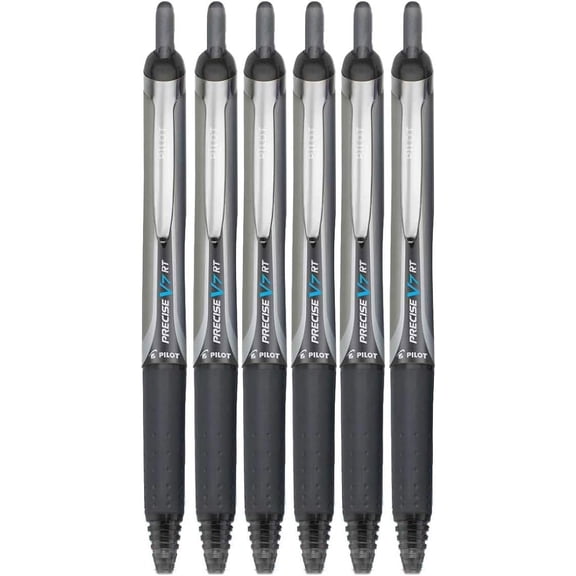 Precise V7 RT Retractable Rolling Pens, Fine Point (.7mm), Black , 6-pk; Premium Comfort Grip, Bundle with Plastic Reusable Pouch