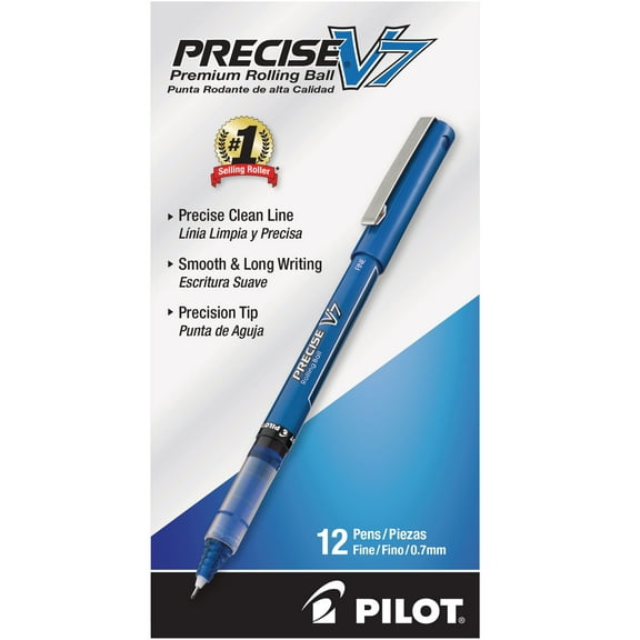 Pilot(R) Precise(TM) V7 Liquid Ink Rollerball Pens, 0.7 mm, Fine Point, Blue Barrel, Blue Ink, Pack Of 12, 35349
