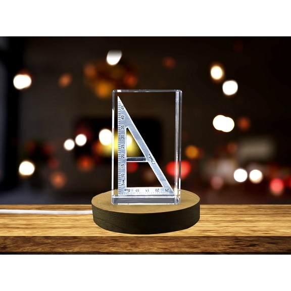 Precisely Crafted Crystal Set Square Sculpture - A Work of Geometric Precision