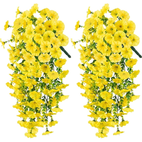 Precisetrue Hanging Flowers, Hanging Morning Glory, Artificial Fake Morning Glory Flowers, Lifelike Outdoor Decor, Faux Plants Yellow
