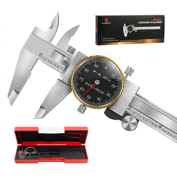Precision 0-6" Dial Caliper Set with Protective Case - 0.001" Accuracy 4-Way Measuring Tool, Shock-Proof Stainless Steel, Ideal for Home & DIY Measurement