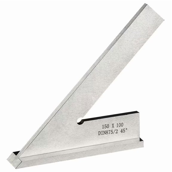 Precision 45 Degree Angle Ruler - Mechanical Engineer's Square Ruler with Base - 6x4 Inch Hardened Steel