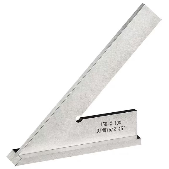Precision 45 Degree Angle Ruler - Mechanical Engineer's Square Ruler with Base - 6x4 Inch Hardened Steel