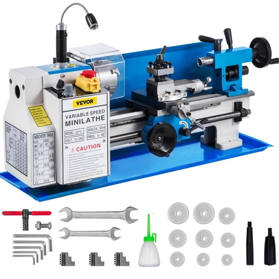Precision 7x12 Metal Lathe, 550W Variable Speed Bench Lathe (50-2500 RPM) with Nylon Gear & LED Lamp for Detailed Metal Turning