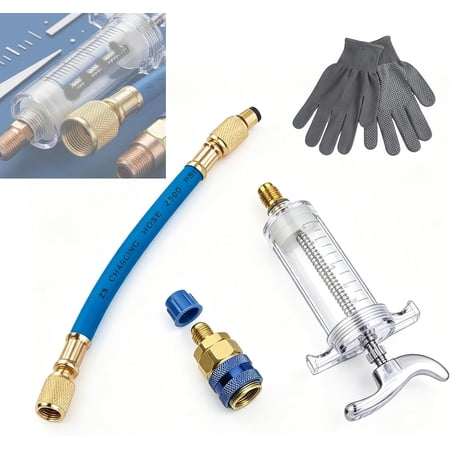 Precision AC Oil Dye Injector, Brass Auto Automotive Car Engine HVAC Air Conditioning Compressor, R134a AC Leak UV Dye Injector Kit for Car HVAC Service, Hand Pump, Clear Barrel, Quick Coupler