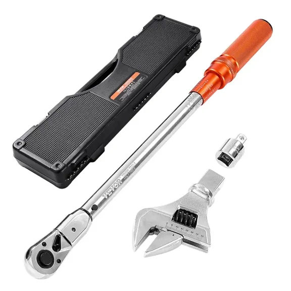 Precision Adjustable Torque Wrench 1/2 Inch Drive Dual Range 20-160 lbf-ft 72-Tooth with Interchangeable Adapter Jaw and Ratchet Head