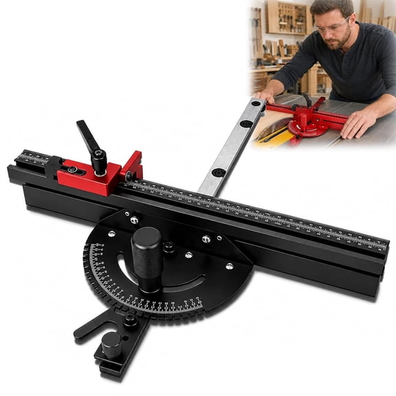 Precision Aluminum Beveled Baffle Plates, Miter Gauge for Table Saw with Grating Stops, Adjustable Spring Loaded Plunger Disc, Crosscut Sled Fence Quick Adjustment Precise Guidances (Black)