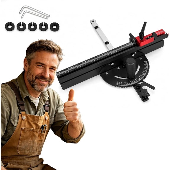 Precision Aluminum Beveled Baffle Plates, Miter Saw Workstation Tool Block, Miter Gauge for Table Saw with Grating Stops Adjustable Spring Loaded Plunger & Disc, Quick Adjustment Precise (black)