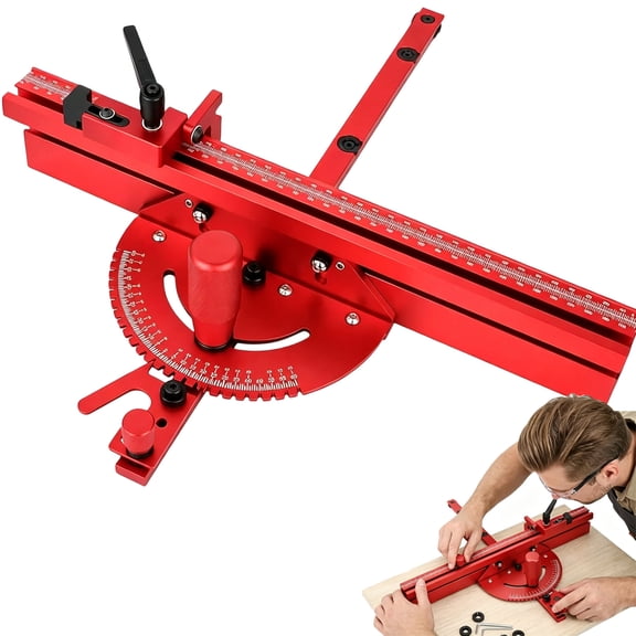 Precision Aluminum Miter Gauge for Table Saw, Adjustable Beveled Baffle Plates with Grating Stops, Detachable Disc & Multi-Track Fence for Woodworking Crosscuts