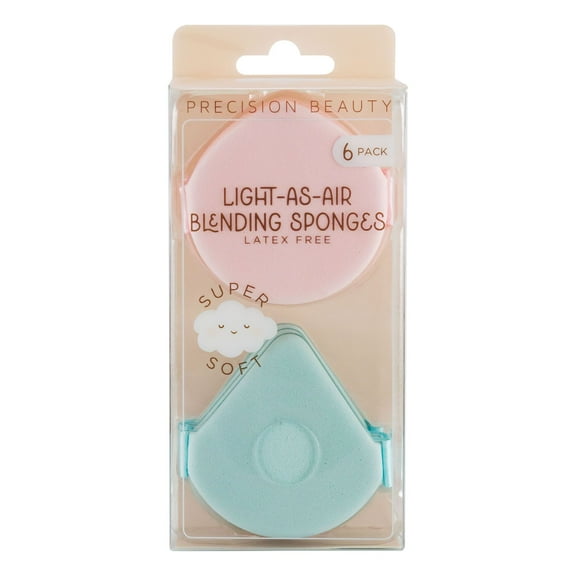 Precision Beauty Light as Air Sponges, 6 Pack, Blue and Pink