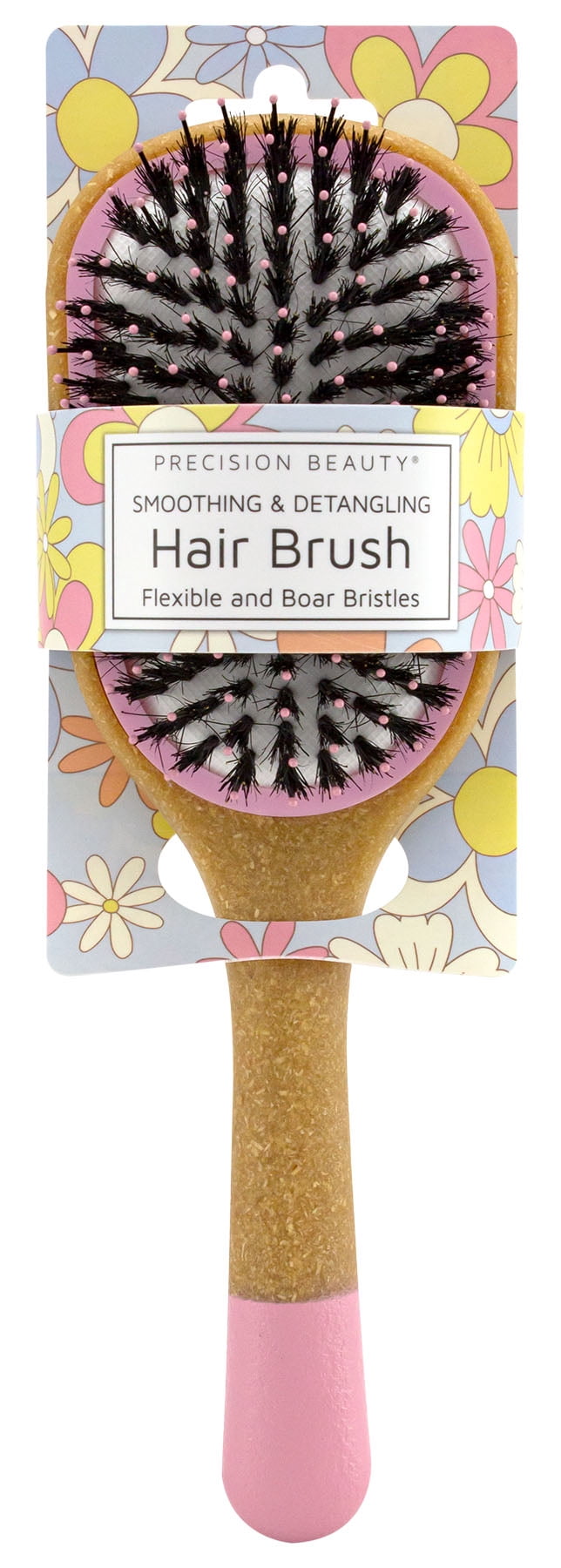 Precision Beauty by Swissco Smoothing & Detangling Hair Brush - Flexible & Boar Bristles, Pink Color-Dipped Handle