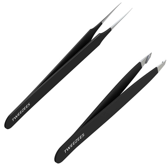 Precision Black Stainless Steel Tweezers | Professional Slant Tip & Splinter Tip Tweezer For Eyebrows | Extra Sharp Hair Removal Tool | For Eyebrow Shaping | For Men And Women