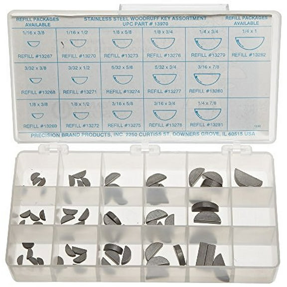 Precision Brand Stainless Steel Woodruff Key Assortment (66 Pieces) Inch With Case 13970