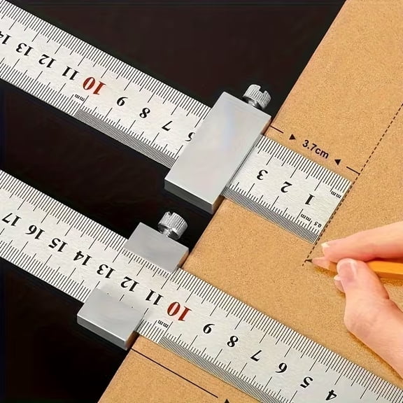 Precision Carbon Steel Woodworking Square Ruler - 30cm Aluminum Alloy Locator with Integrated Marking Gauge for Accurate Measurements