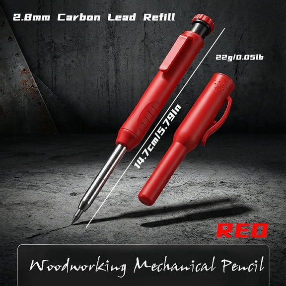 Precision Carpenter Pencils Fine Point Construction Marking Woodworking Layout Red with Sharpener