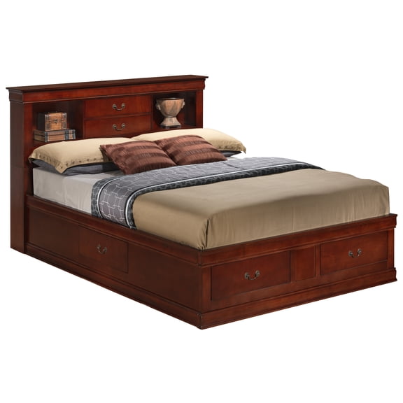 Precision Cherry Queen Storage Bed - 49"h X 67"w 87"d, Under Meticulous, Rich Finish, Traditional Bedroom Eminence Superb Happiness, Excellence