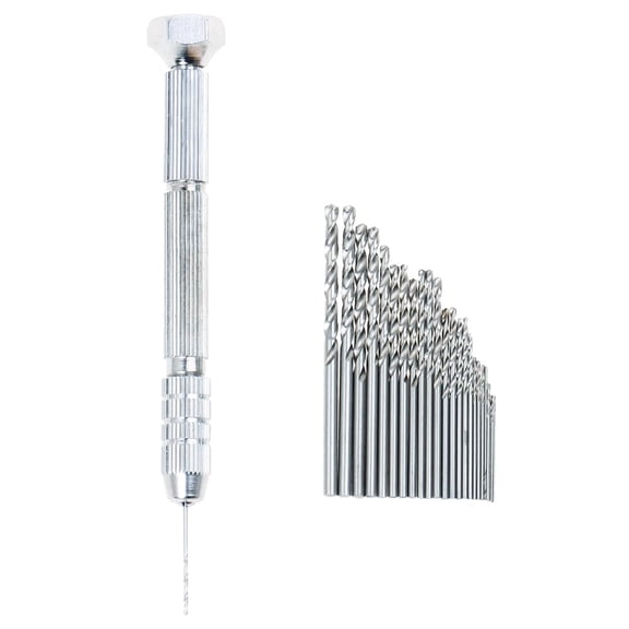 Manual Pin Vise Hand Drill with 25pcs Micro Twist Drill Bits Set 0.5-3.0mm | Copper Precision Hobby Drill for Jewelry Making PCB Plastic Wood Resin models and DIY Crafts Drilling Rotary Tool Mini Dri