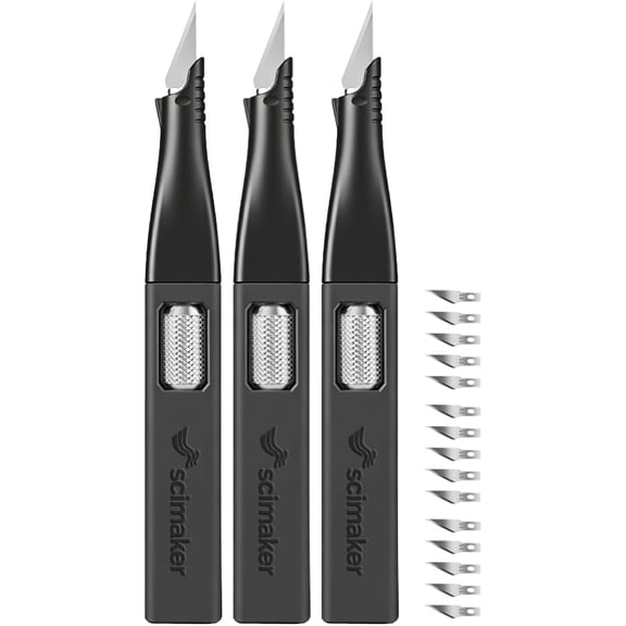 Precision Craft Knife Set for DIY, Modeling & Detail Cutting  Ergonomic Non-Roll Design with Built-In Blade Storage  3-Pack (Black)