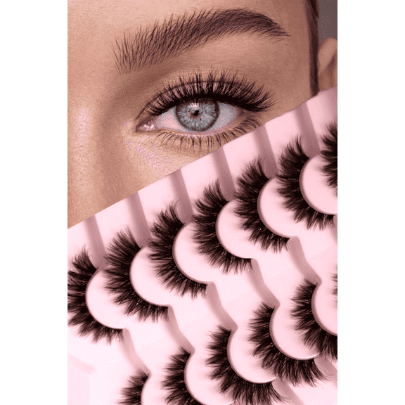ELAE Precision-Cut False Eyelashes, Natural Flare 5mm to 12mm, Seamless Lightweight Band, 7-Pair Set